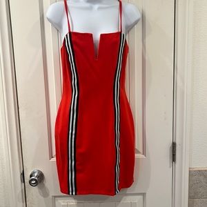 EUC-🧡Orange dress size Medium with black & white stripes